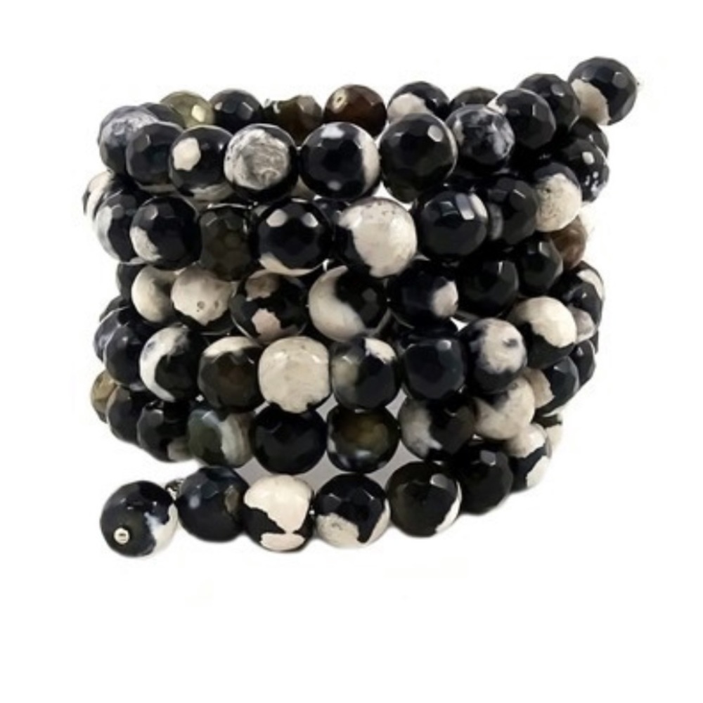 SAVVY CIE BLACK & IVORY AGATE COIL WRAP BRACELET - Picture 1 of 4